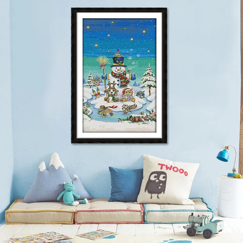 

Набор для вышивки крестом Joy Sunday с предварительной печатью, легкий узор, набор для вышивки из штампованной ткани Аиды-снеговик