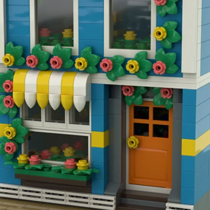 Moc Building Bricks City Street View Model Street Flower Shop Technology Modular Blocks Gift Toys For Children DIY Sets Assembly