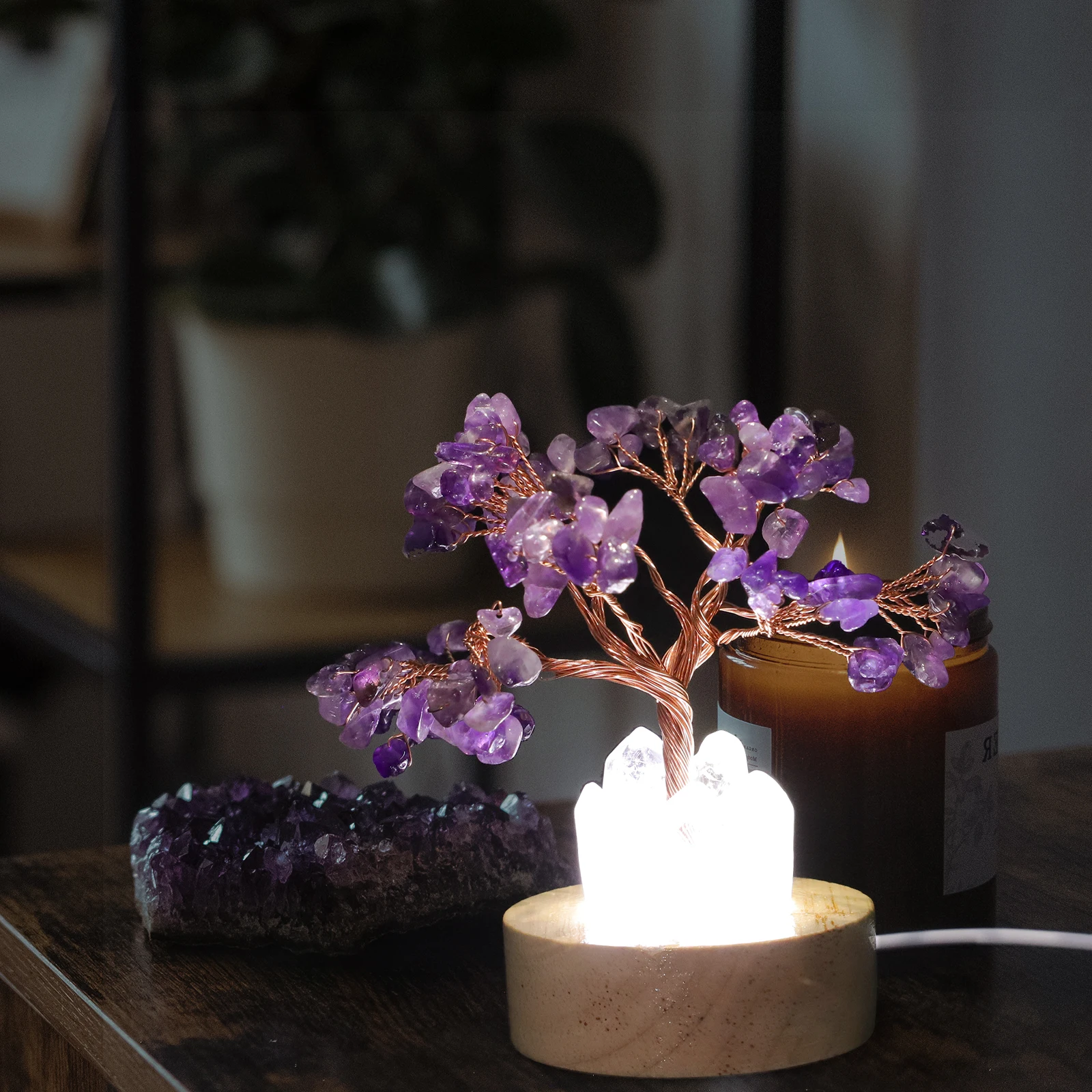 

Amethyst Crystal Tree Night Lamp Small Decorative Bedside Lamp for Bedroom Desktop Table Money Tree Night Light