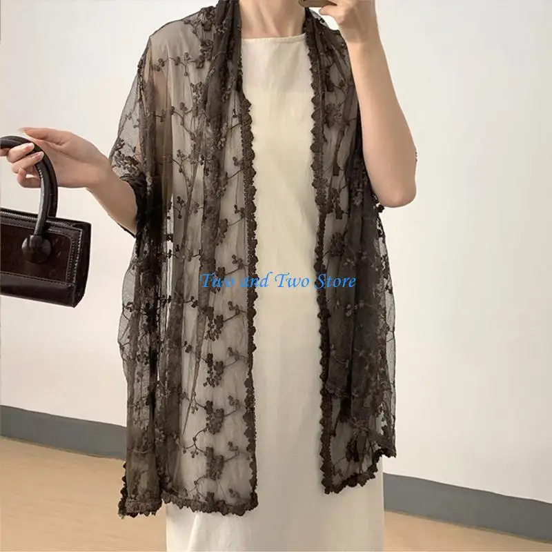 HX6F Stylish Flower Design Scarf Premium Polyester Soft Touch Soft for Daily Accessory