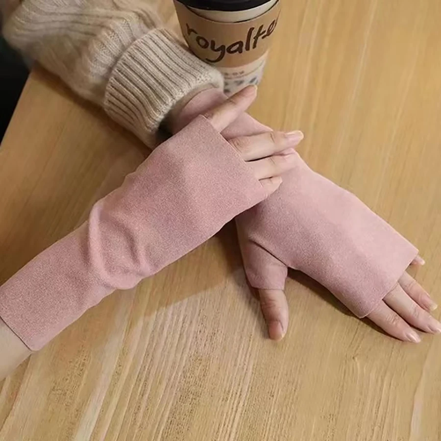 1/2pairs Herbst und Winter Warme Handschuhe frauen Winter Deutsch Samt Halb Finger Plus Samt Open Finger Telefingers handschuhe – Detail 7