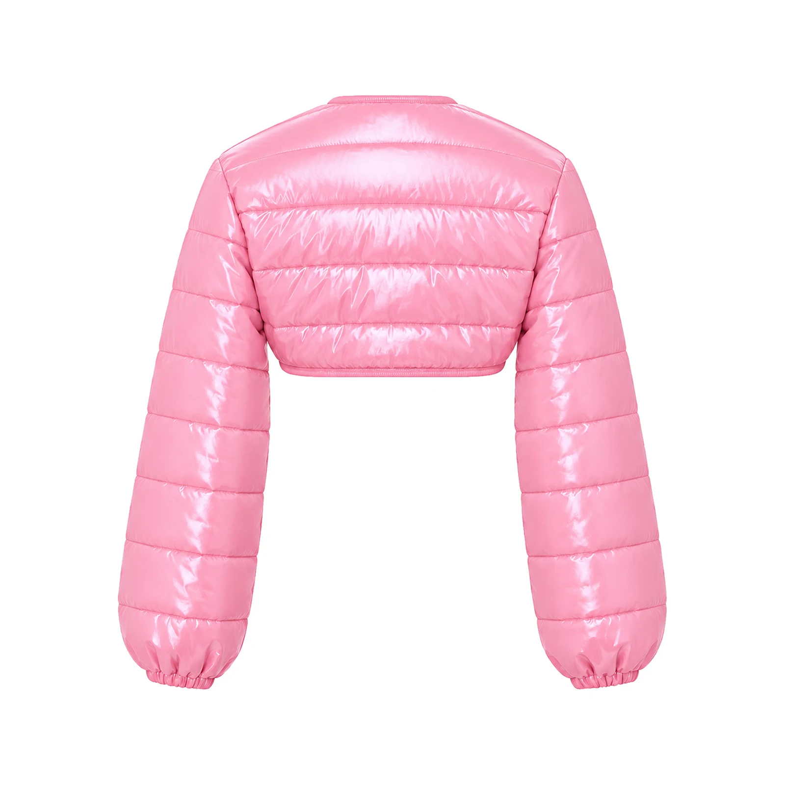 Womens Water-resistant Padded Crop Top Long Sleeves Elastic Cuffs Open Front Buckle Shrug Tops for Club Party Stage Performance