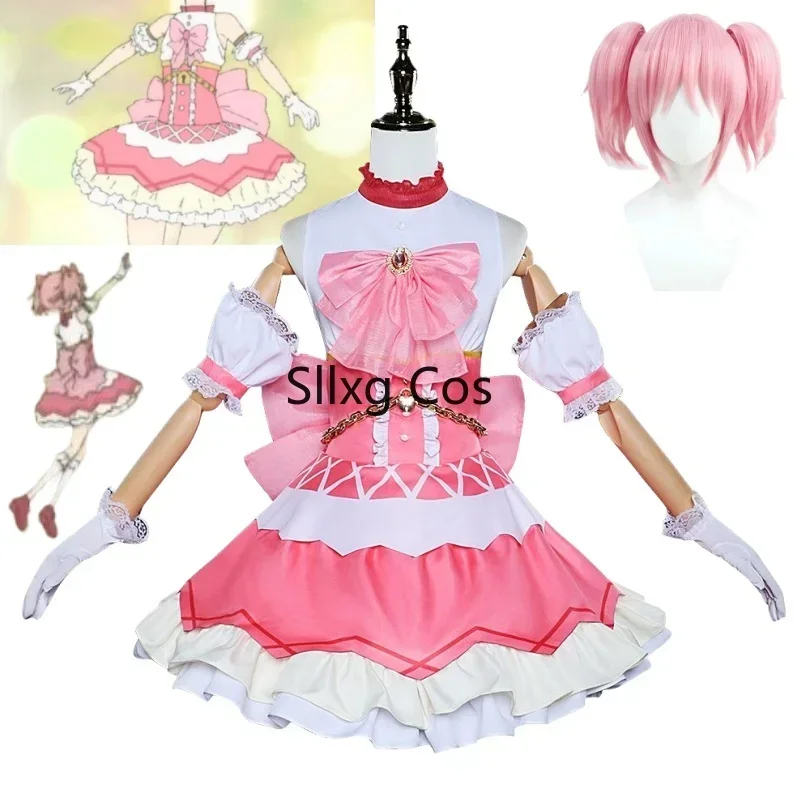 

FC6Kaname Madoka Cosplay Anime Puella Magi Madoka Magica Cosplay Walpurgisnacht Rising Dress Wig Hairpins Bow Movie Combat @FC8！