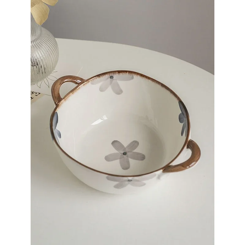 Irregular Porcelain Bowl Homehold Serving Cooking Restaurant 8 Inch Milk Oats Soup Storage Bowls Floral Modern Kitchen Items