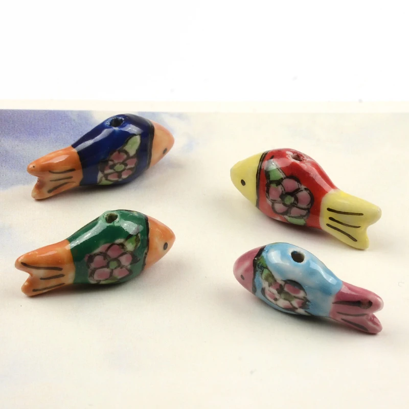 12x27mm Cute Colorful Small Fish Pendant Ceramic Beads Loose Beads For Jewelry Making DIY Handmade Bracelet