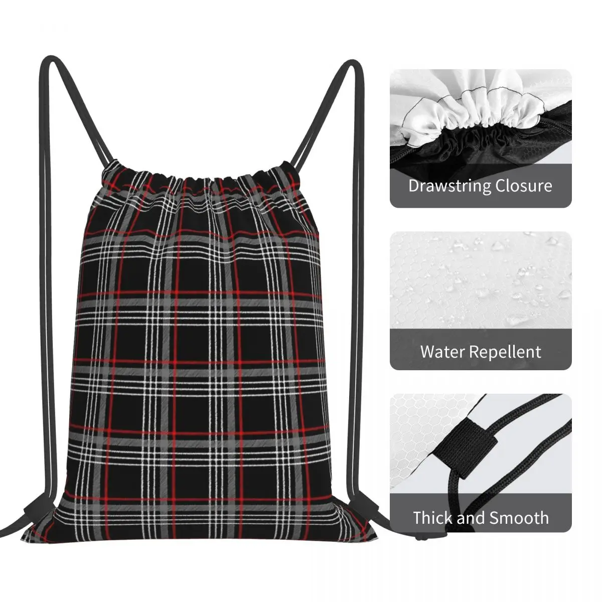 GTI Tartan Backpacks Casual Portable Drawstring Bags Drawstring Bundle Pocket Shoes Bag Book Bags For Man Woman Students