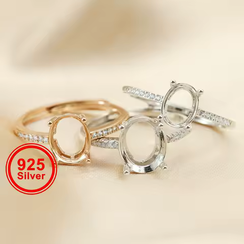 Oval Prong Bezel Rose Gold Plated Solid 925 Sterling Silver DIY Adjustable Ring Settings for Moissanite Gemstone 1294167