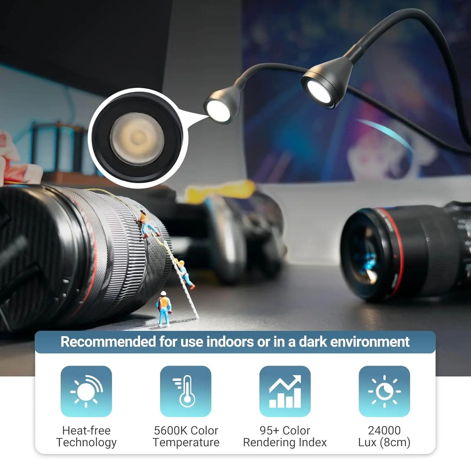 Luz de braço macro LED com brilho de 10 níveis, CRI 95+ 5600K para câmera DSLR close-up