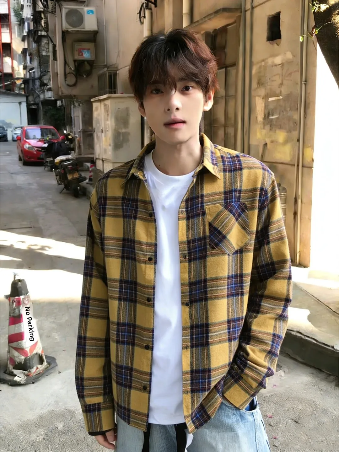 

Cleanfit Plaid irt Men's Long Sve Spring Autumn American Sle Layering Bo Feeling Cheered Long irt Outerwear