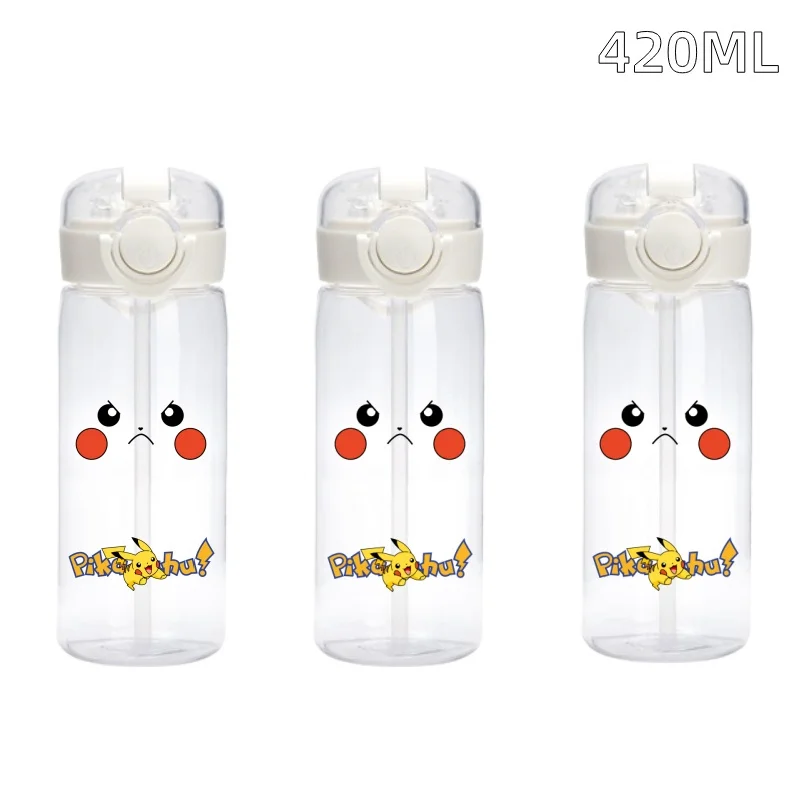 

420ml Cartoon Pokemon Pikachu Sports Water Bottle Outdoor Large Capacity Portable Plastic Cup Straw Childrens Gift Leak Proof