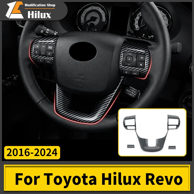 

For 2024-2016 Toyota Hilux Revo Steering Wheel Carbon Fiber Pattern Decorative Frame Trim ABS Interior protection Accessories