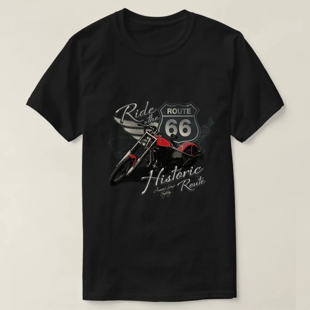 

Ride Route 66, Vintage Motorcycle Rider T-Shirt 100% Cotton O-Neck Short Sleeve Summer Casual Mens T-shirt Streetwear