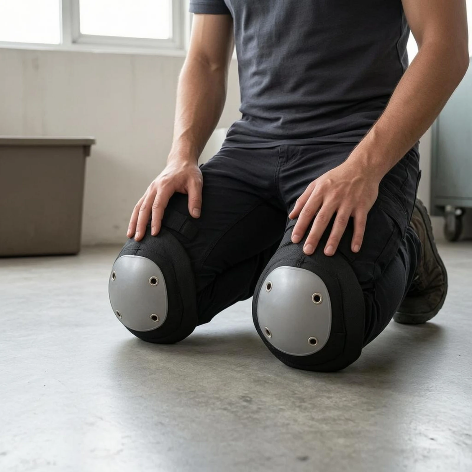 Hard Cap Knee Pads Metal Eyelets Work Knee Pads Safety Equipment Stitched Black and Gray for Construction, Gardening