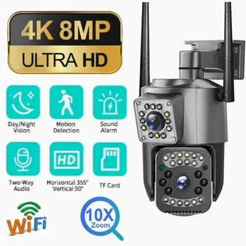 8MP 4K 10X Zoom Wifi Panorama Camera Dual Lens Outdoor IP66 Waterproof Security CCTV Video Cameras Licht Alarm Cam