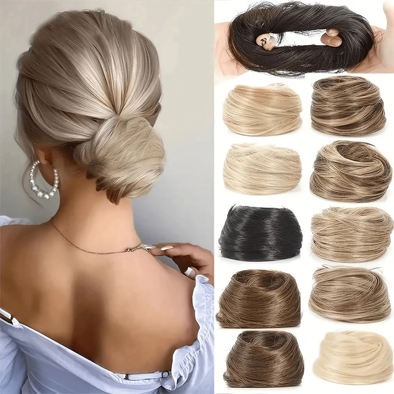 Messy Bun Hair Piece Scrunchi Hair Bun Donut Elegant Chignon with Elastic Rubber Band Synthetic Tousled Updo for Women Extension
