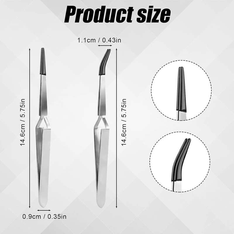 2Pcs Craft Tweezers, Reverse Stainless Steel Crosslocking Tweezers Straight Action Tweezers For Jewelry Making Crafting