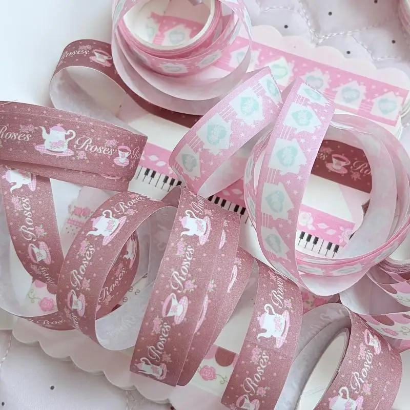 Kawaii Sparkling Pink Rose Piano Landscaping Decorative Masking Tape Journal DIY Decorative Masking Tapes Stationery