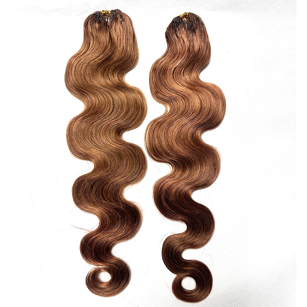 Body Wave Feather Gehaakte haarverlenging Echt haar Knooploos Voorgescheiden gehaakte extensions van echt haar Donkerbruine kleur # 27