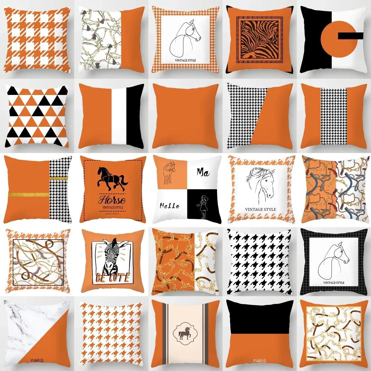 Orange Color Geometric Cushion Covers Horse Pattern Modern Nordic Fashion Simple Pillow Covers Decorative Livingroom Sofa Couch