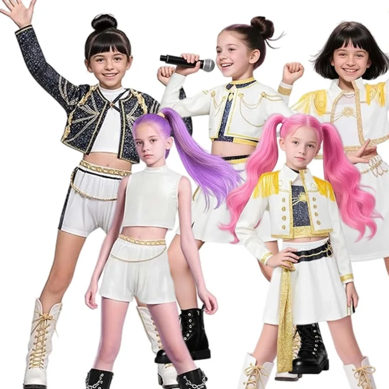 2025 Anime Demons Huntered Cosplay Costume K Pop Huntrix Zoey Mira Rumi Cosplay Golden Black White Kids Girls Halloween Costume