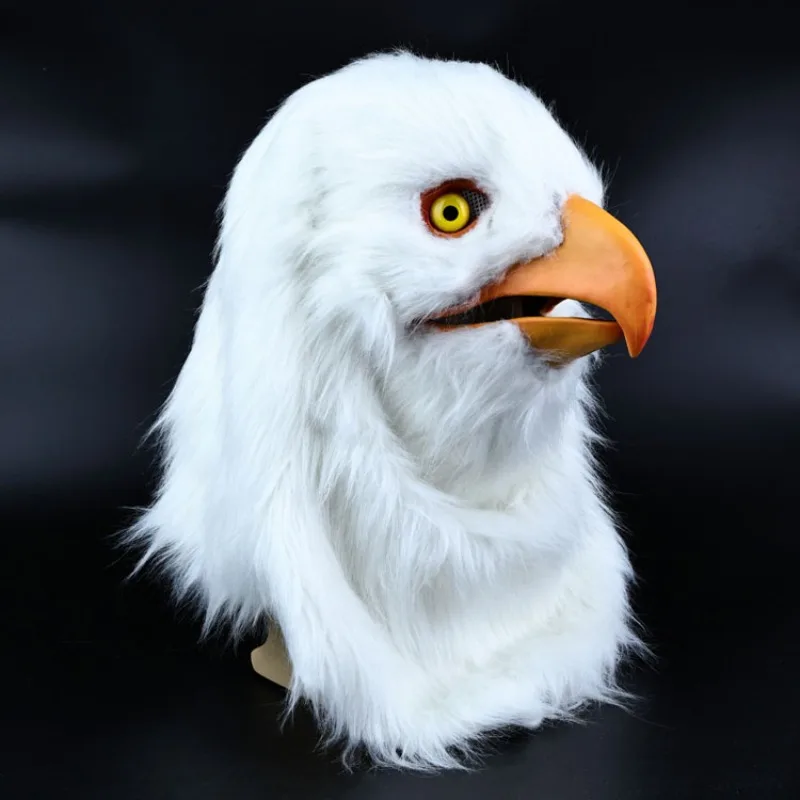 

White Plush Eagle Mask Hawk Head Costume Animal Bird Hairy Latex Mask Halloween Party Decor Masquerade Cosplay Carnival Props