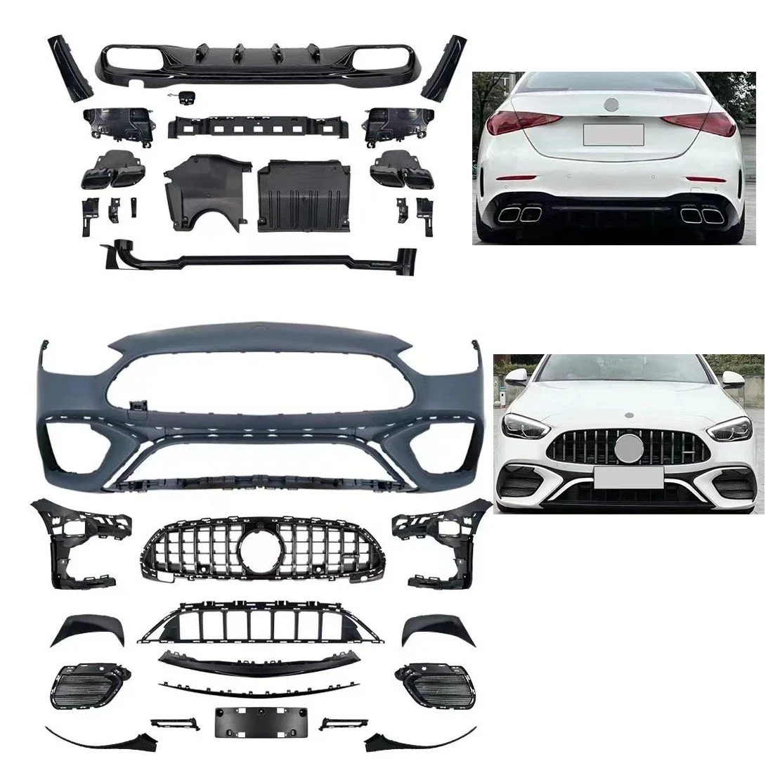 Car Body kit For C-Class W206 upgrade C63 AMG Front bumper with grille rear bumper diffuser side skirt 2022