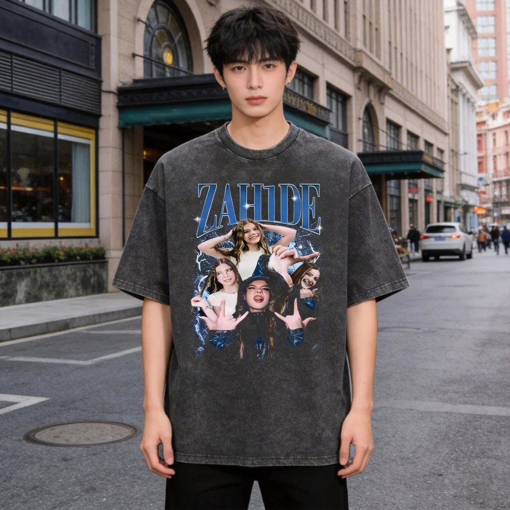 Zahide Merch Graphic T-shirt Vintage Washed Oversized T Shirt Men Women Clothing Cotton Short Sleeve Tees Streetwear Y2K Clothes