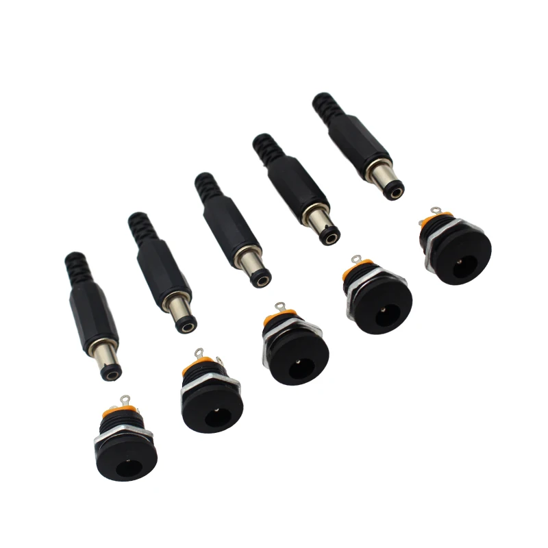 10 SZTUK (5 par) DC12V 5,5 x 2,1 mm Plastikowe wtyczki męskie DC022 Gniazdo zasilania DC Żeńskie gniazdo Śruba Nakrętka Złącze do montażu panelowego — zdjęcie 6