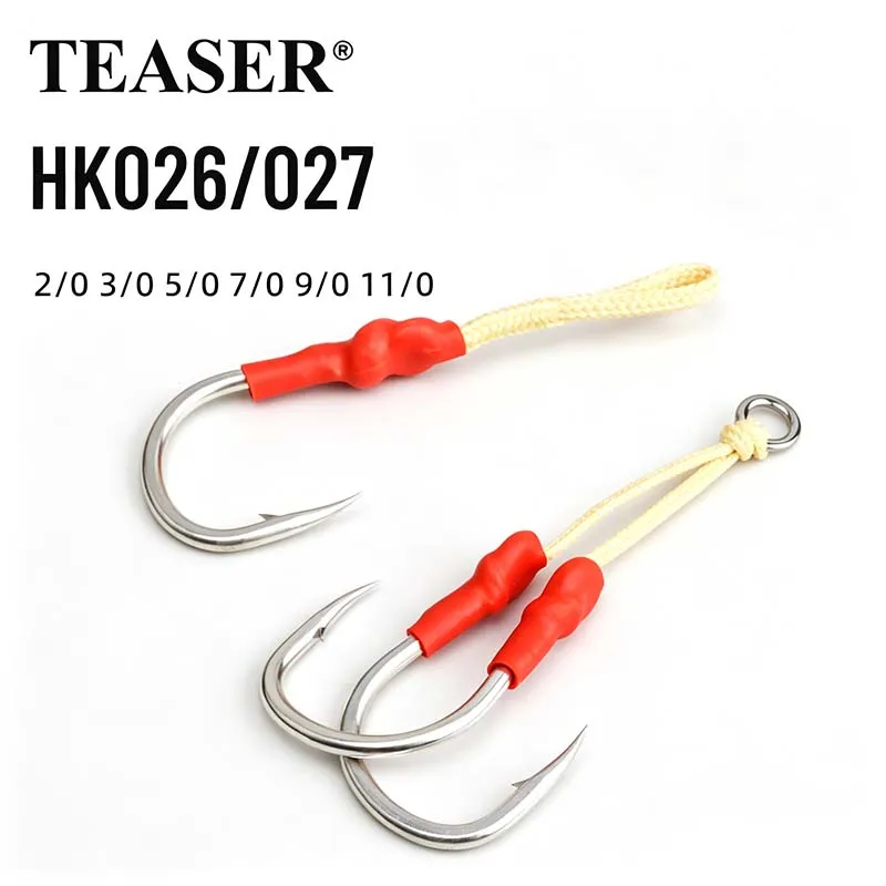TEASER Kevlar Bound Line Jig Hook, Sea Fishing Jig Single/Double Hook, High Carbon Steel Slow Pitch Heavy-duty Jig Fishing Hook