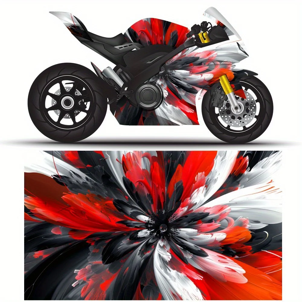 

2 PCS Motorcycle self-adhesive PVC sticker with Striking Red and White Feather pattern, motorcycle body film, suitable for most