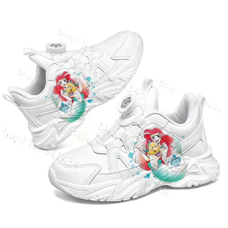 Hot Selling Ariel Princess Children Leisure Shoes Girls Kawaii Cartoon Printing Rotating Button Arch Support Outdoor Sneakers - Image 2