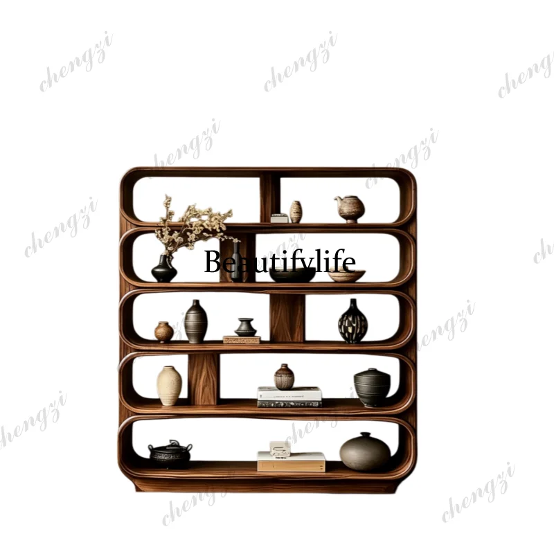 New Chinese Style Solid Wood Antique Rack Display Cabinet Storage Rack Zen Style Living Room Study Custom Multi-Treasure Grid