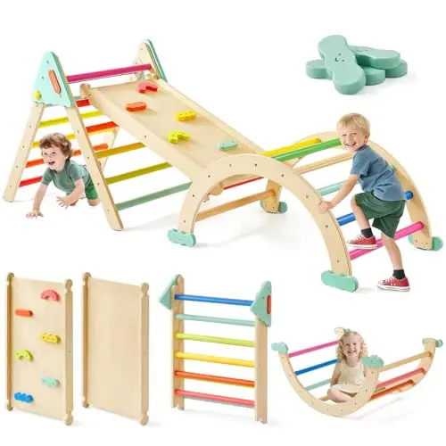 

Best Selling Modern 7-in-1 Montessori Wooden Indoor Playground with Geometric Shape Piklers Climbing Triangle for Kids Toddlers