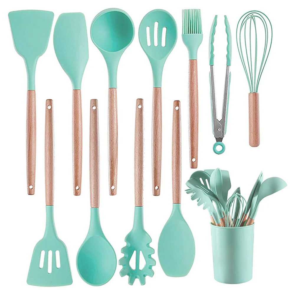 

12pcs Kitchen Cooking Utensils Set Silicone Kitchenware Heat Resistant Non-Stick Kitchen Utensils Pot Spatula Spoon Brush Set