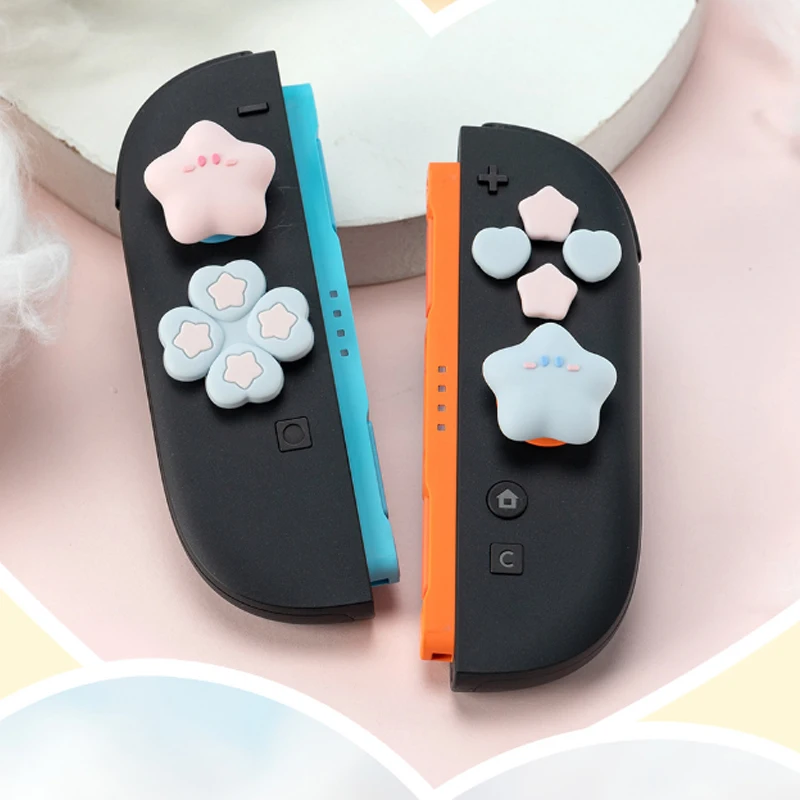 Bonito estrela amor silicone macio d-pad botão cruz abxy chave adesivo caso de pele para interruptor 2 ns2 joy-con polegar vara aperto tampa capa