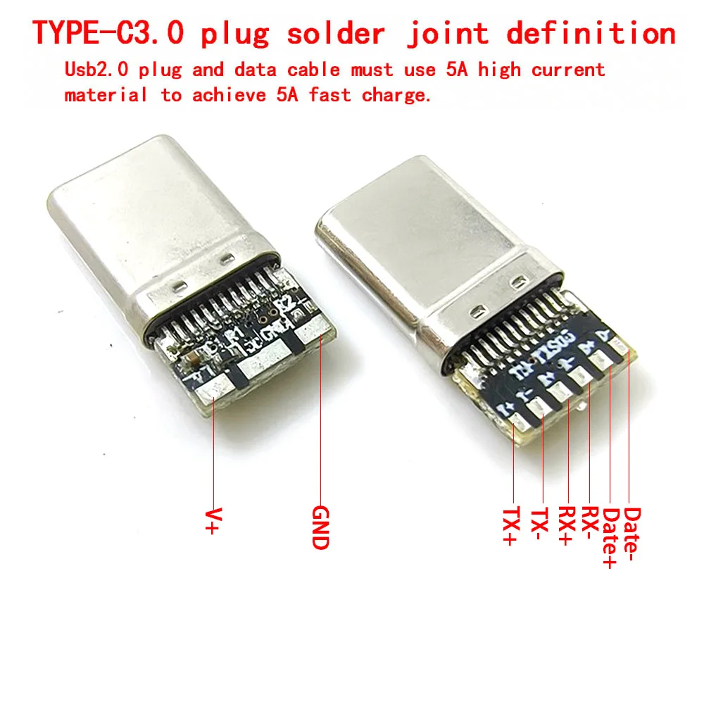 2sets Welding wire type-C USB 3.0 OTG 9pin large current Type-c USB C Male Pulg Connector Parts for DIY Charging Cable Connector