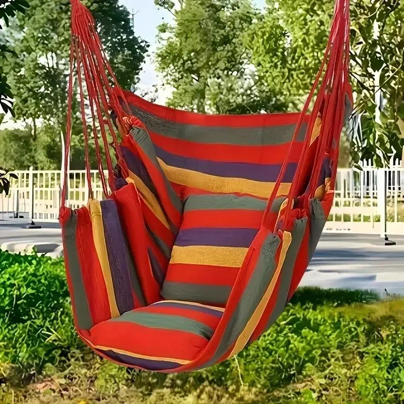 Colorful Stripes Comfortable Canvas Hammock Chair Durable Indoor Outdoor Swing Seat for Garden Patio Camping Home leisure