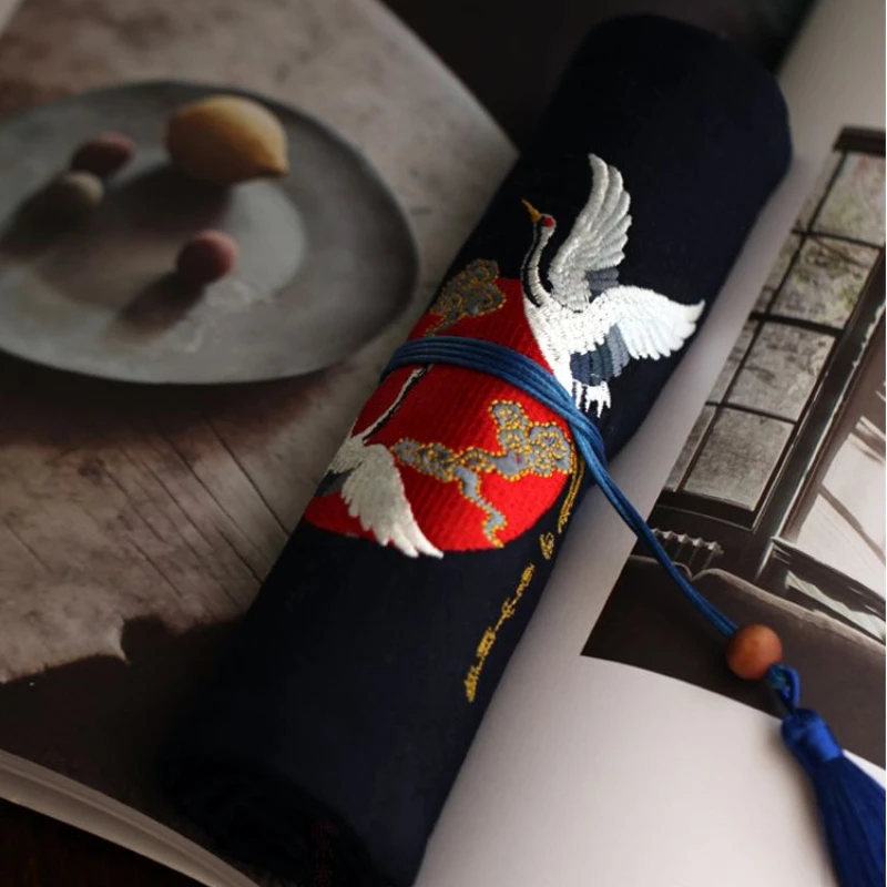 【White Crane in the Clouds】Original Handmade Pen Bag Grocery Storage Bag Pencil Case Stationery Supplies Schools&Offices
