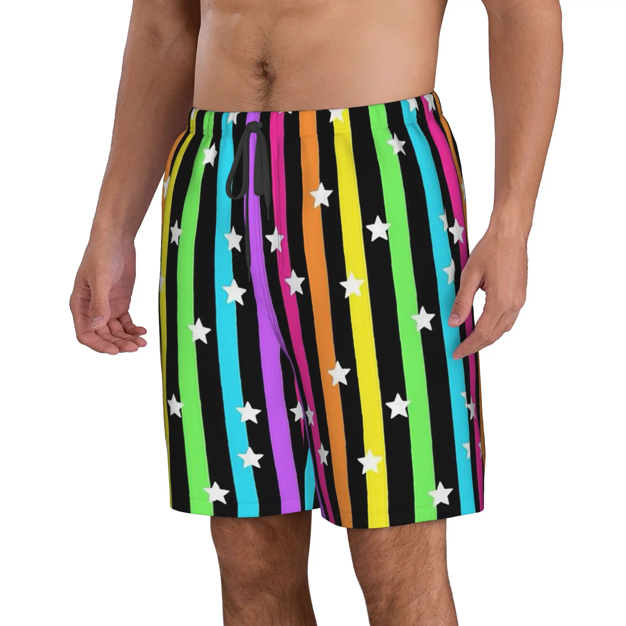 Printed Rainbow Stripes Trunks Beach Board Shorts Casual Quick Dry Swimming Summer Men Pants