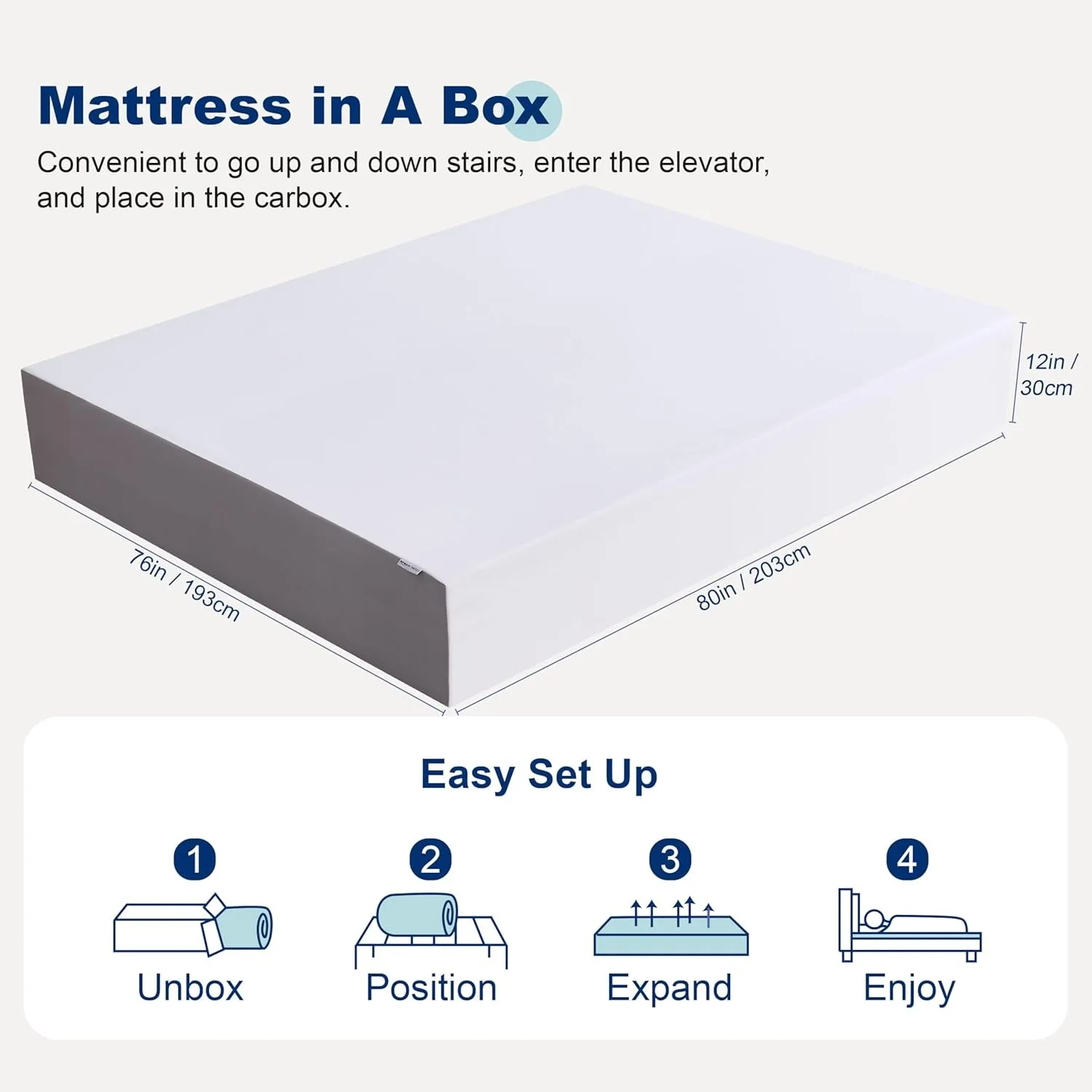 Memory Foam Mattress, Medium Firm, 12 Inch, King, White/Grey, 80