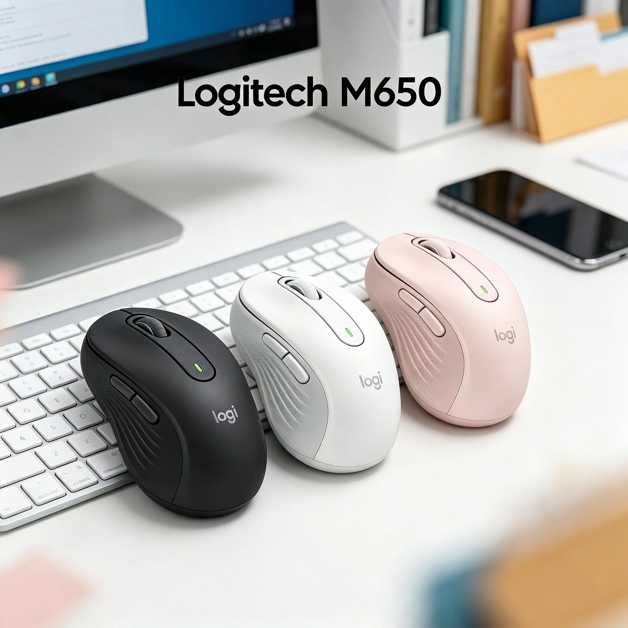 Logitech Signature M650 Silent Wireless Mouse Multi Device Switch Up To 3 Devices Contoured Comfort Design 4000DPI Adjustable Se