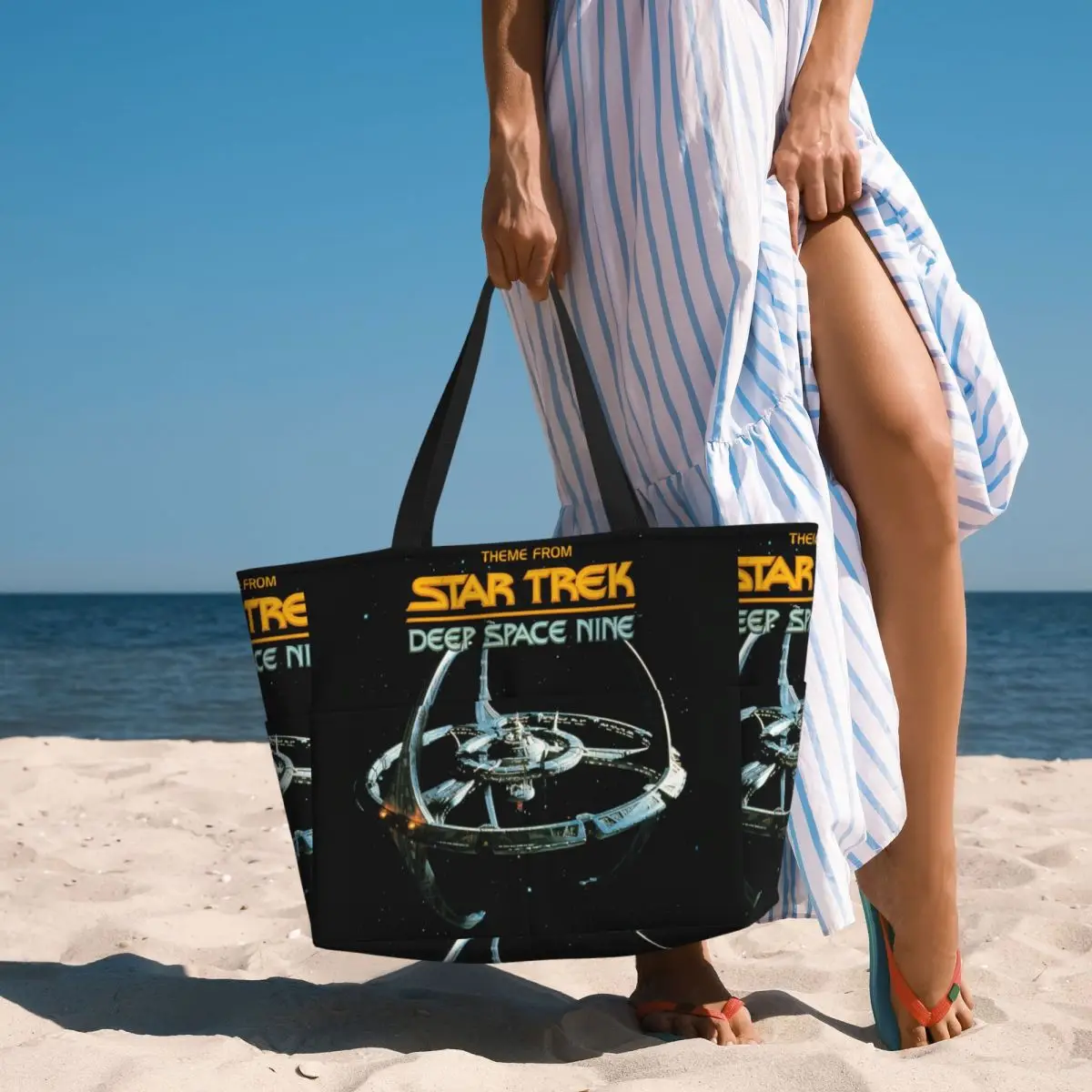 

Stars Treks Deep Space Nine Space Station Beach Tote Bag Sport Gym Yoga Duffle Large Tote Bag Women Travel Bag Fitness bag