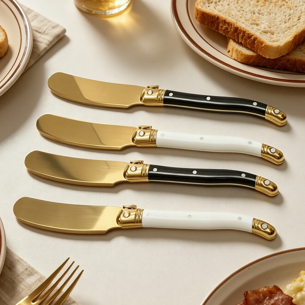 Jaswehome 4/6Pcs Laguiole Butter Knife Set Stainless Steel Cheese Jam Cream Spreader Kitchen Breakfast Bread Toast Spread Knives