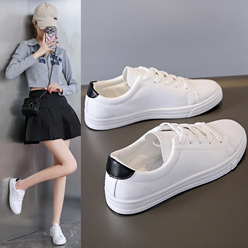 Women Sneakers Breathable Students Casual Sports Shoes Girl Flat Leather Pu White Shoes Woman Vulcanize Shoes