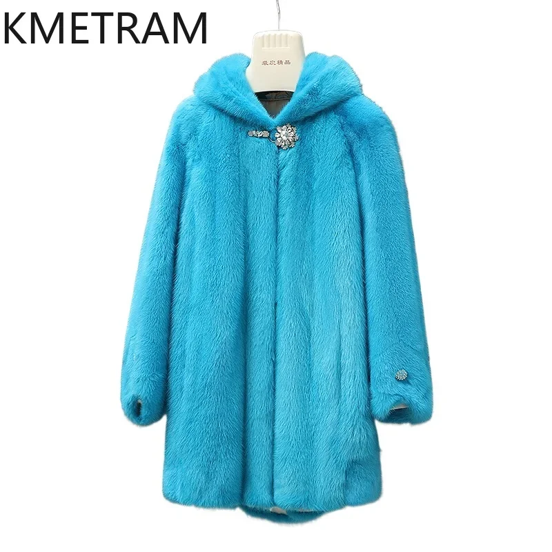 KMETRAM Real Whole Mink Women Fur Coat 2024 Luxury New in Outerwears Fashion Long Coats Winter Womans Clothing куртка женская