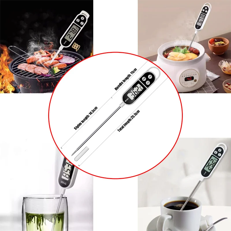Termómetro Digital de Alimentos de Acero Inoxidable: Sonda de Lectura Instantánea para Barbacoa, Carne, Aceite, Leche, Café, Cocina y Repostería