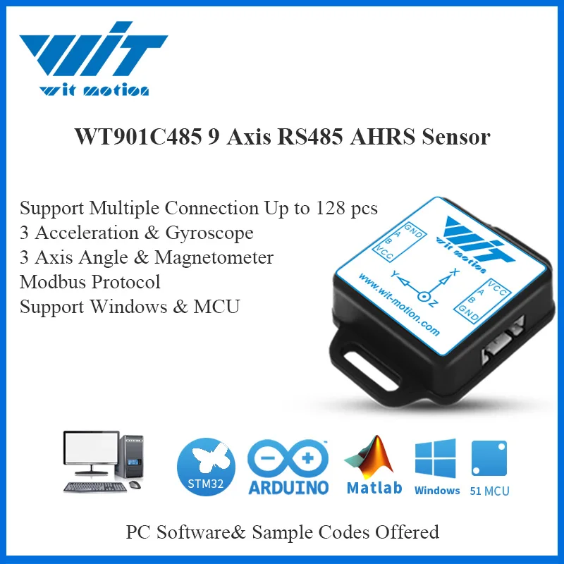 WitMotion WT901C485 Multi-Connected 9 Axis RS485 Modbus Sensor Angle + Acceleration + Gyro + Magnetometer Inclinometer on PC