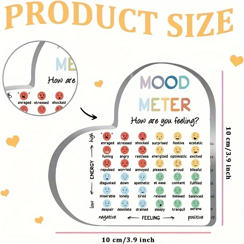 Acrylic Mood Meter Sign for Classroom Decoration - Emotional Awareness Heart-Shaped Chart for School Counselors