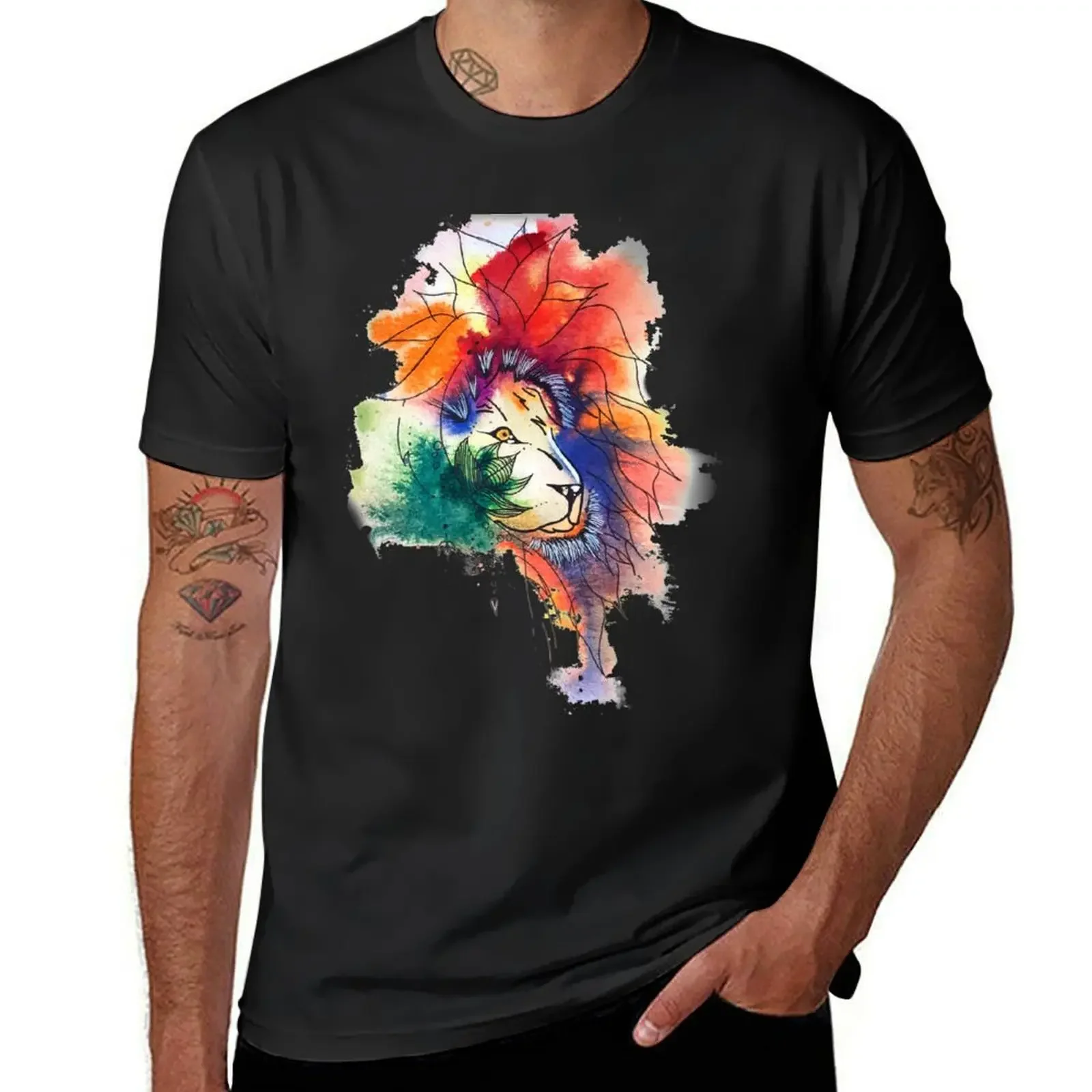 Lion Aquarelle Julie Formation T-Shirt custom t shirt shirts graphic tee summer tops clothes for men