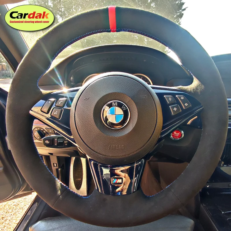 Image of Vollständig Schwarze Wildleder-Lenkradabdeckung für BMW E60 E61 E63 E64 530d M Sport Lenkrad Geflecht